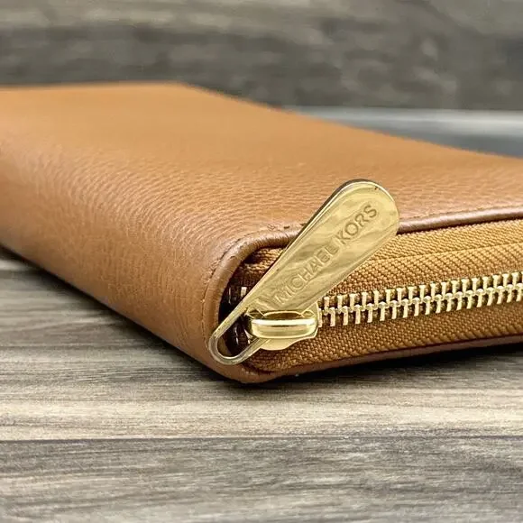 Michael Kors Large Luggage Tan Pebbled Leather Zip Around Wallet - Picture 9 of 12